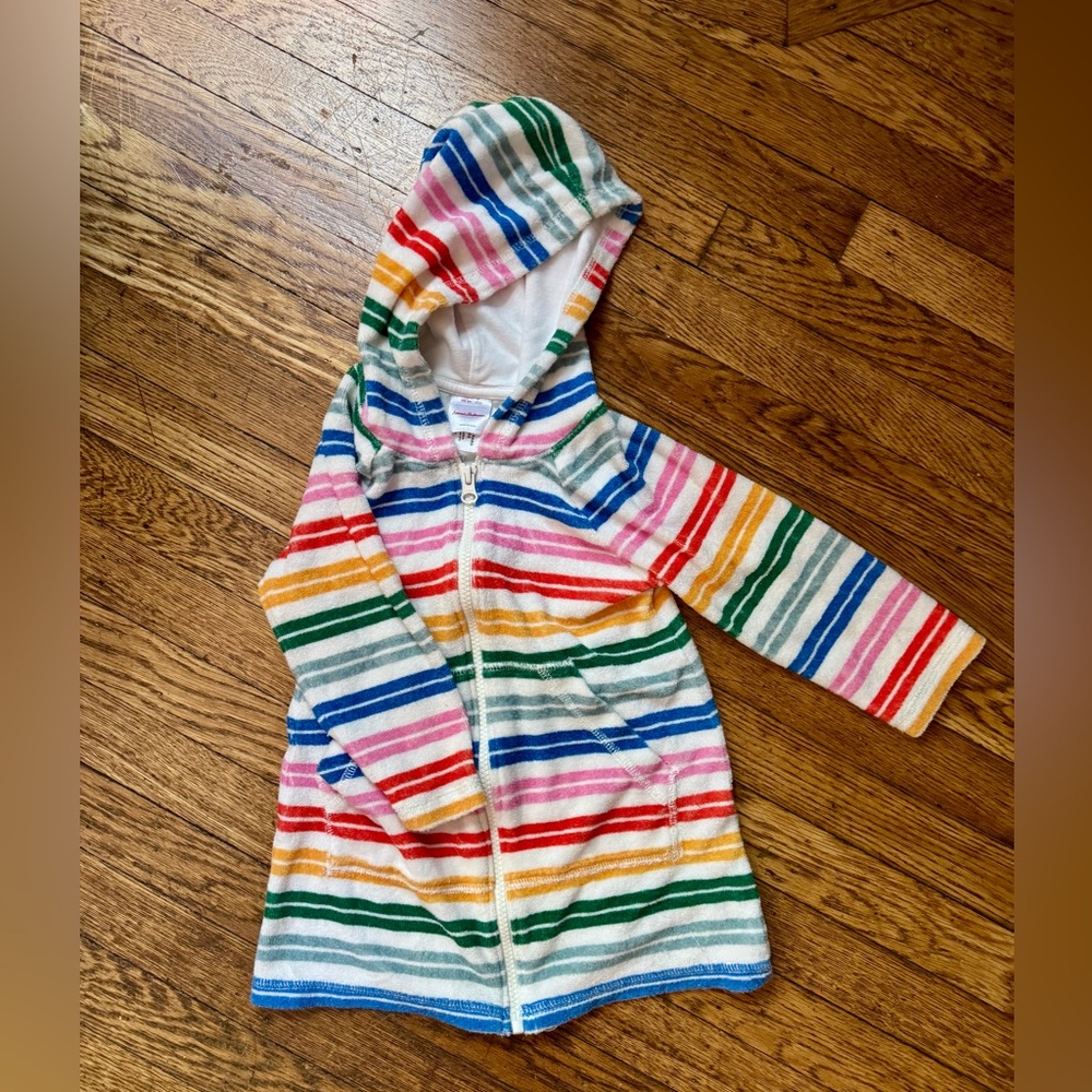 Hanna Andersson - Long Sleeve Loop Terry Hoodie Cover Up - 3T - Rainbow Stripe